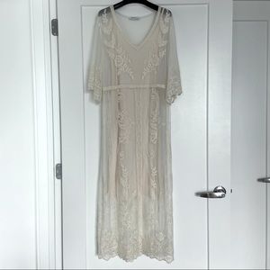 Zara Lace Embroidered Cream Boho Maxi Dress